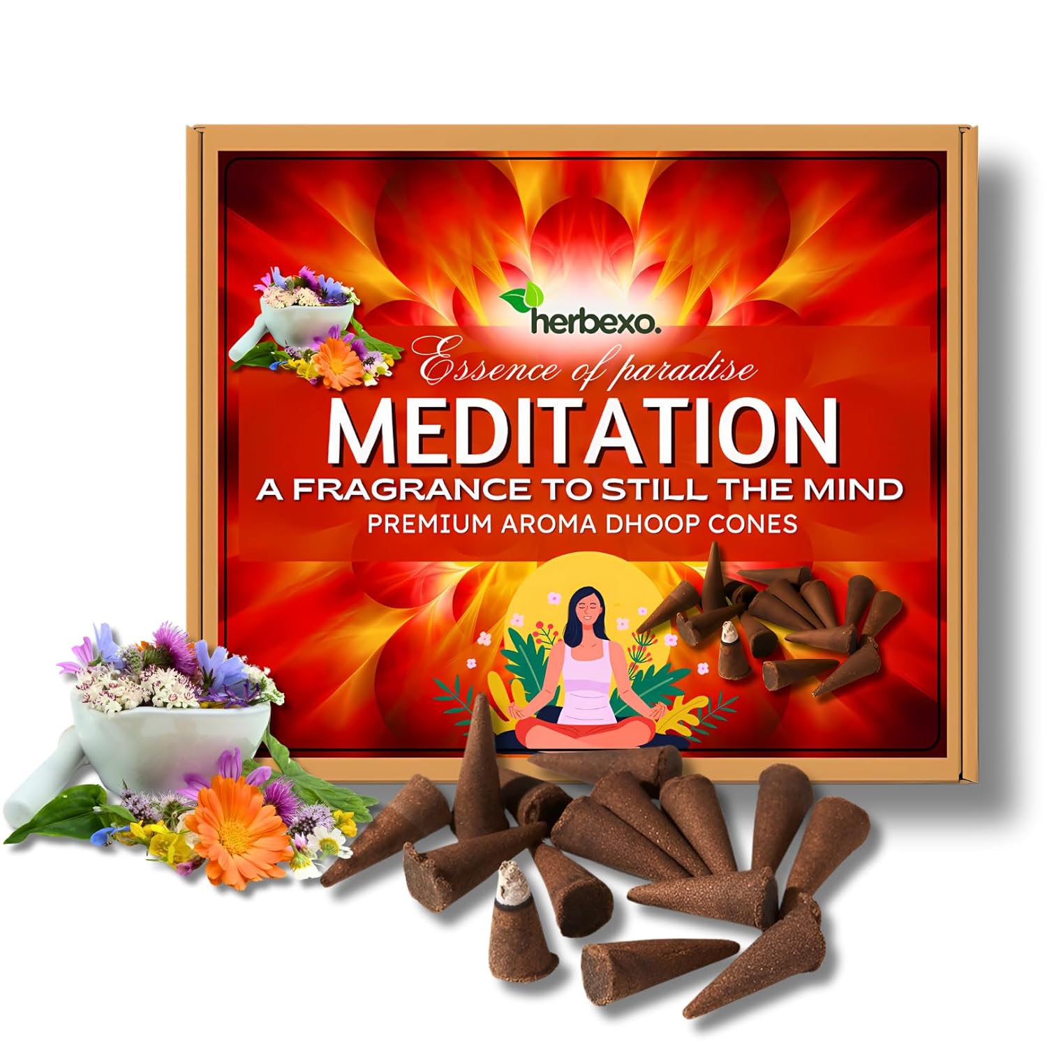 Calming Meditation Incense Dhoop Cones - Herbal Aroma for Focus & Stress Relief - Herbal Dhoop Cones Pack (Meditation)