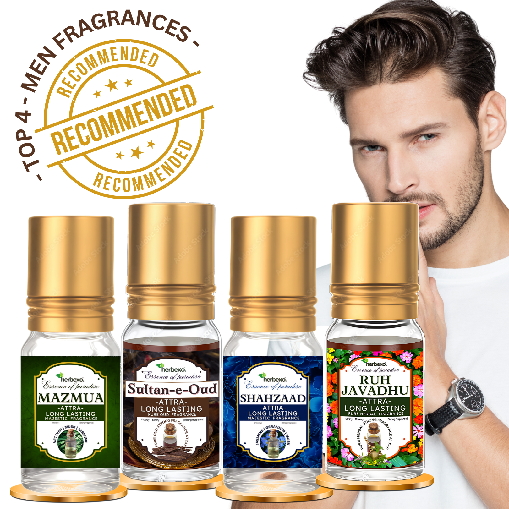 Top 4 Men Fragrances Attar (Pack of 4) Mazmua, Sultan-e-Oud, Shahzaad & Ruh Javadhu