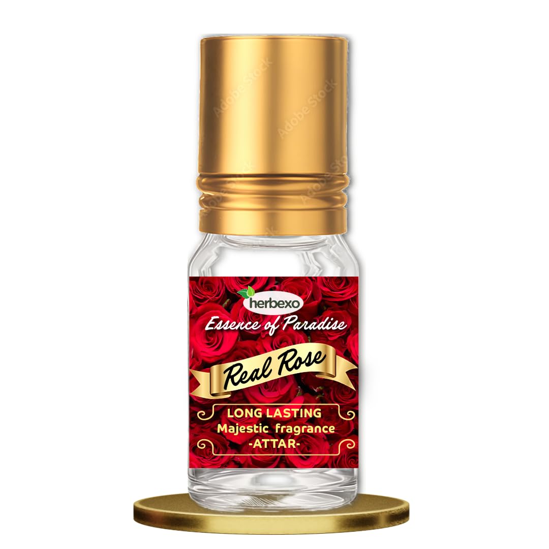 Herbexo Natural Rose Attar for Pooja & Personal Use | 100% Pure Rose Ittar Perfume Oil | Alcohol-Free, Long Lasting Floral Fragrance for Men & Women