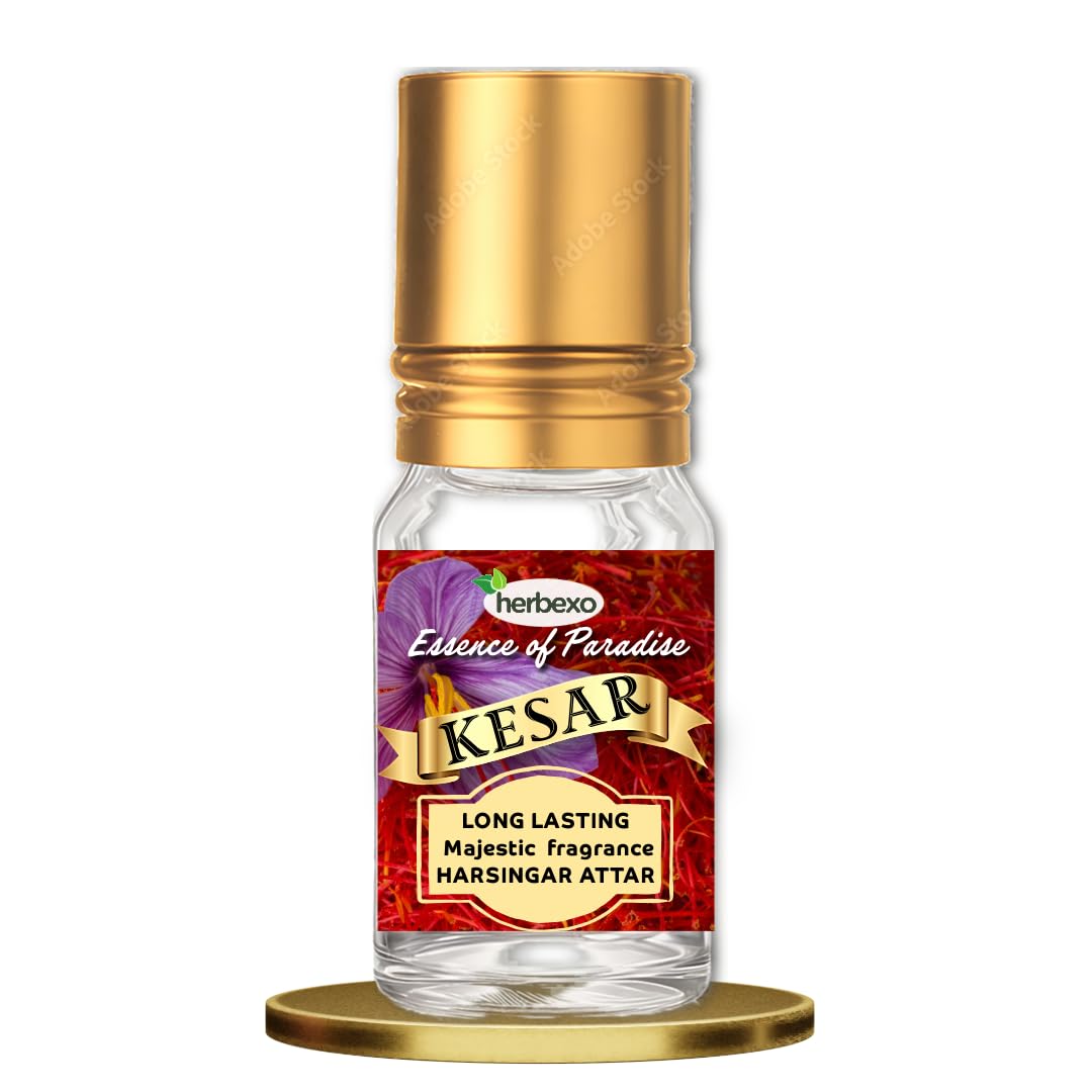 Herbexo Natural Saffron (Kesar) Attar for Pooja | Pure Saffron Flower Essence | Alcohol-Free, Long-Lasting Pure Fragrance