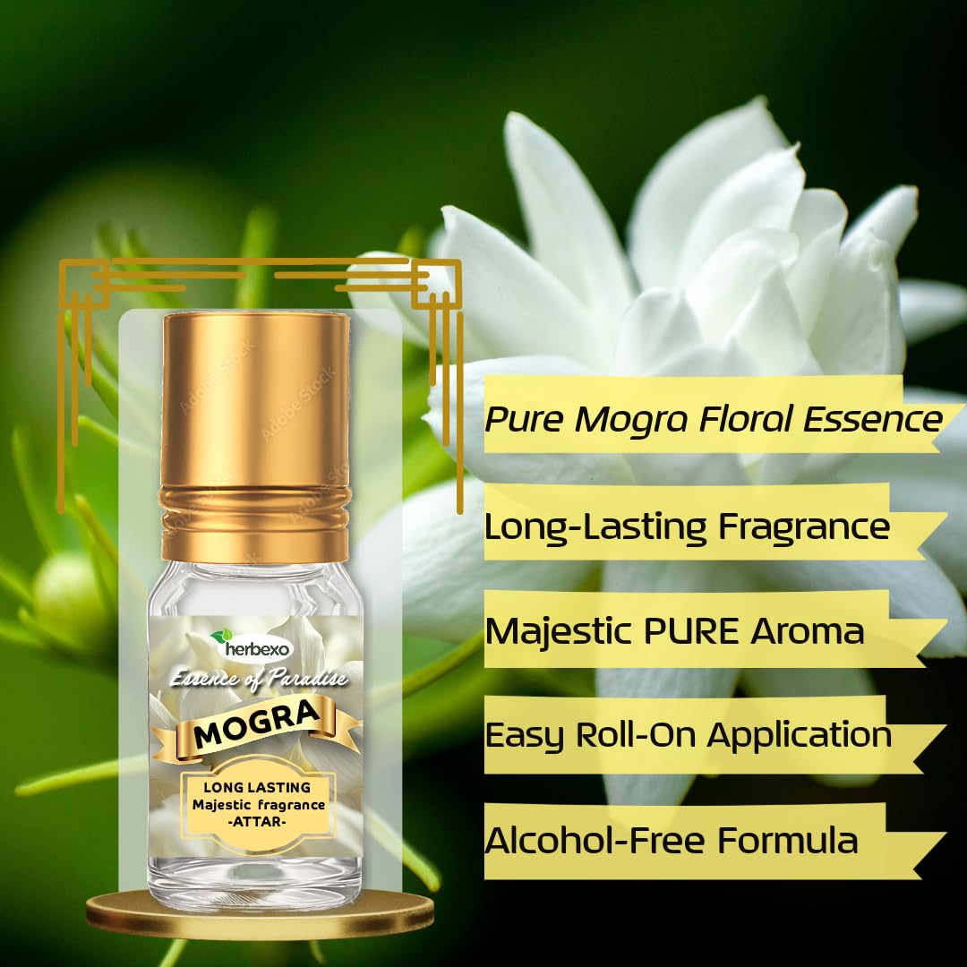 Pure Mogra Attar | Natural Jasmine (Mogra) Ittar for Pooja & Perfume | Alcohol-Free, Long-Lasting Floral Fragrance | Calming & Aromatic