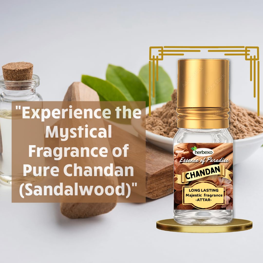 Herbexo Pure Sandalwood Attar | Natural Chandan Ittar for Pooja & Personal Use | Alcohol-Free, Long-Lasting Woody Fragrance | Skin-Friendly Perfume Oil