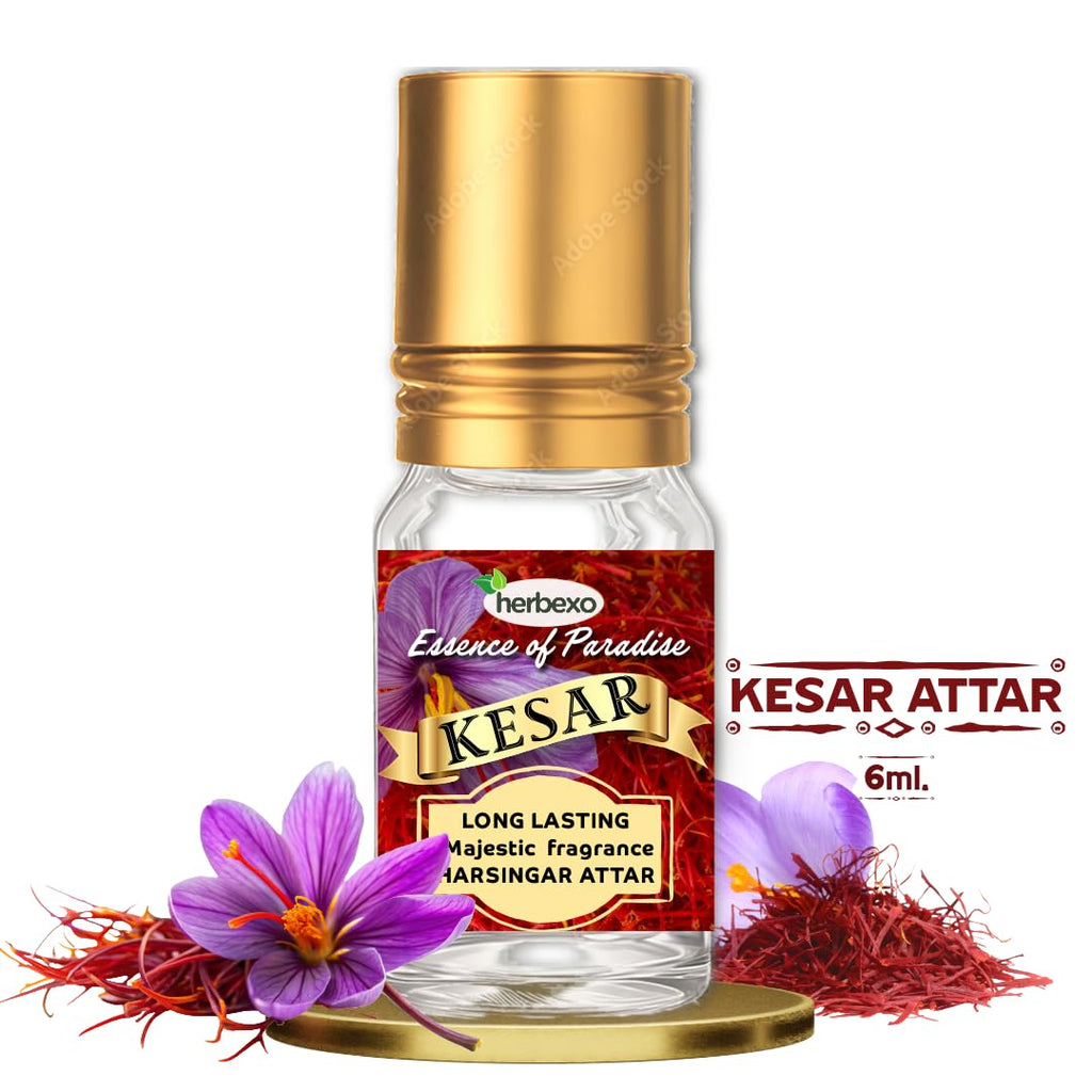 Herbexo Natural Saffron (Kesar) Attar for Pooja | Pure Saffron Flower Essence | Alcohol-Free, Long-Lasting Pure Fragrance