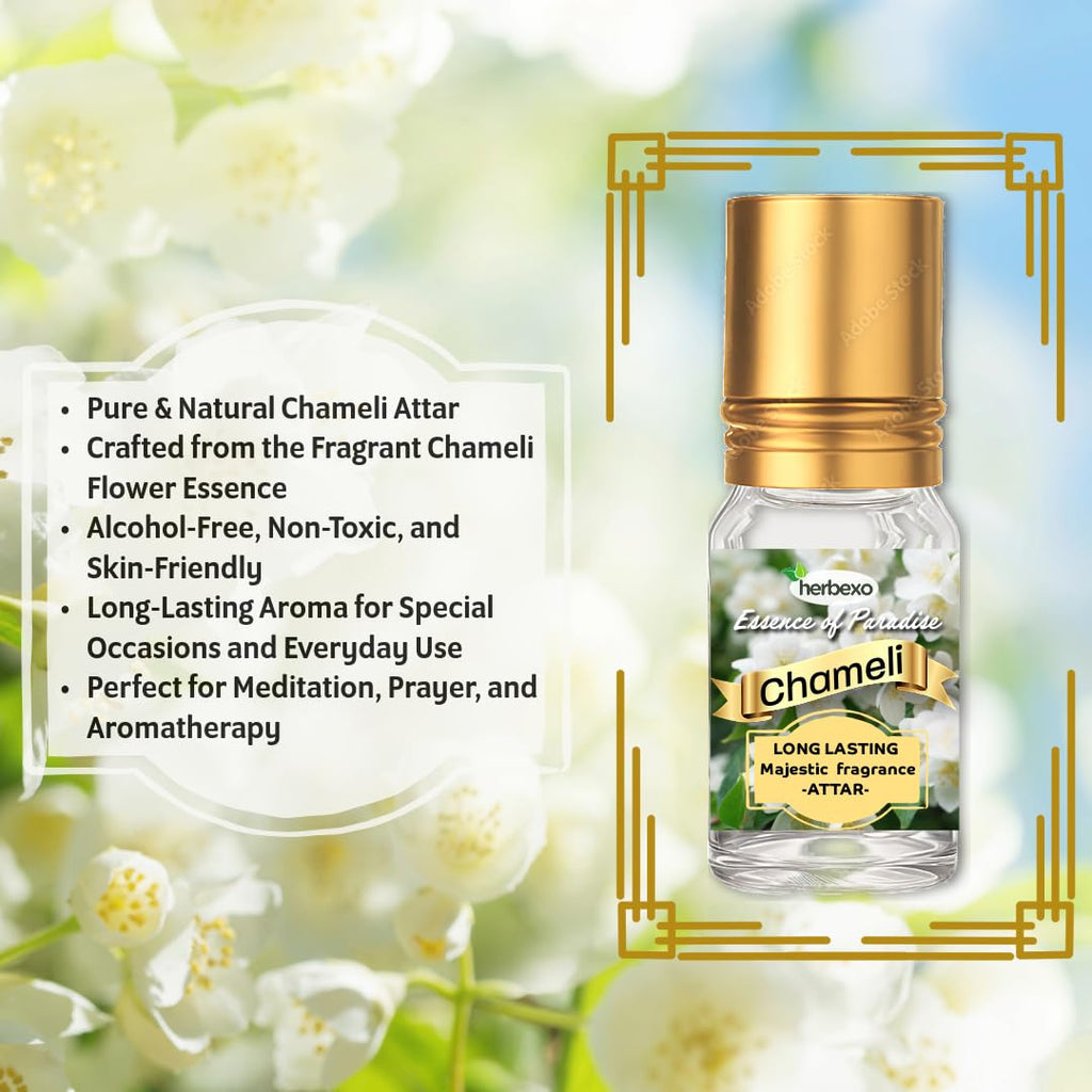 Herbexo Natural Chameli Attar for Pooja | Pure Chameli Flower Essence | Alcohol-Free, Long-Lasting Pure Fragrance