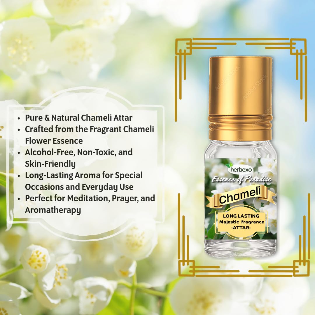 Herbexo Natural Chameli Attar for Pooja | Pure Chameli Flower Essence | Alcohol-Free, Long-Lasting Pure Fragrance