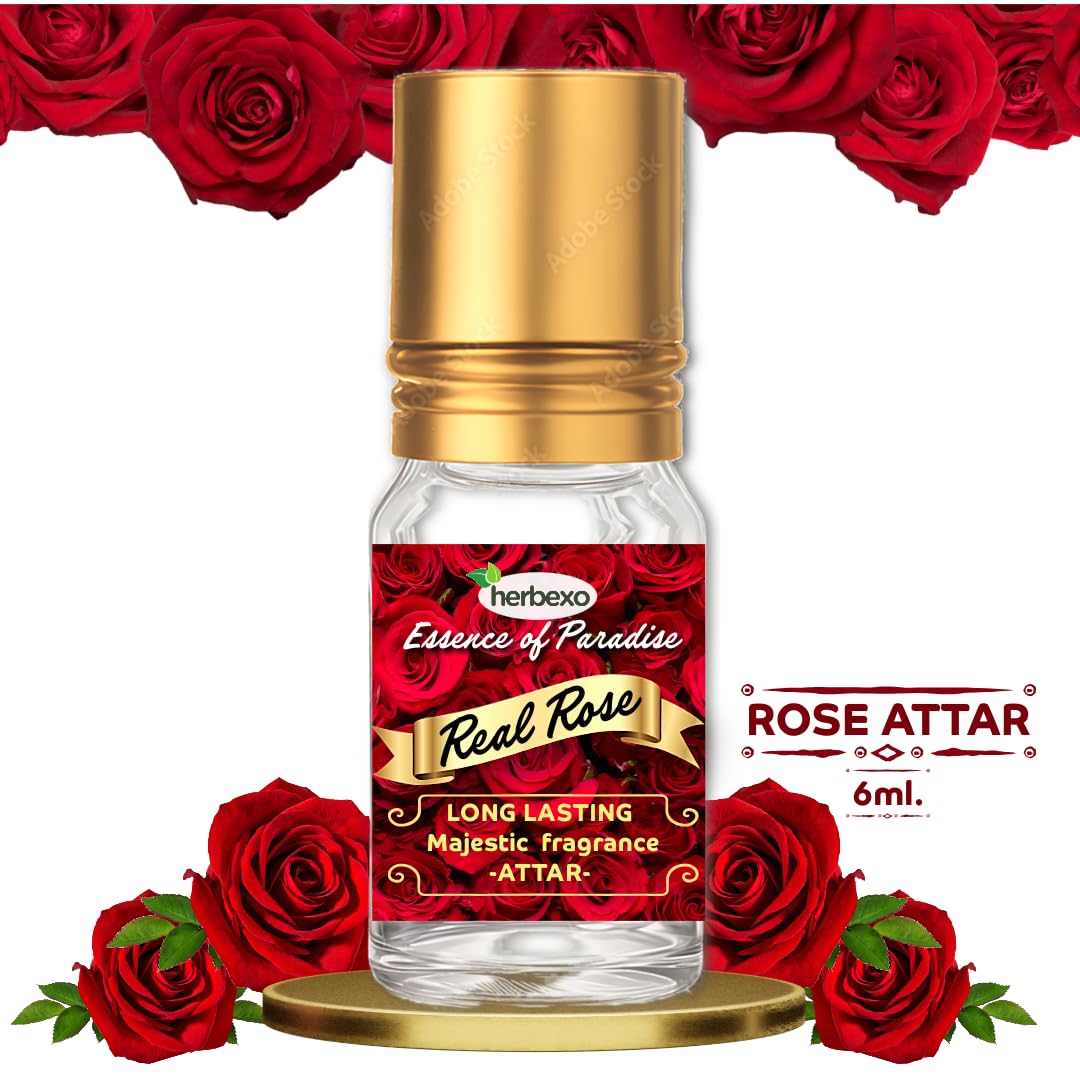 Herbexo Natural Rose Attar for Pooja & Personal Use | 100% Pure Rose Ittar Perfume Oil | Alcohol-Free, Long Lasting Floral Fragrance for Men & Women