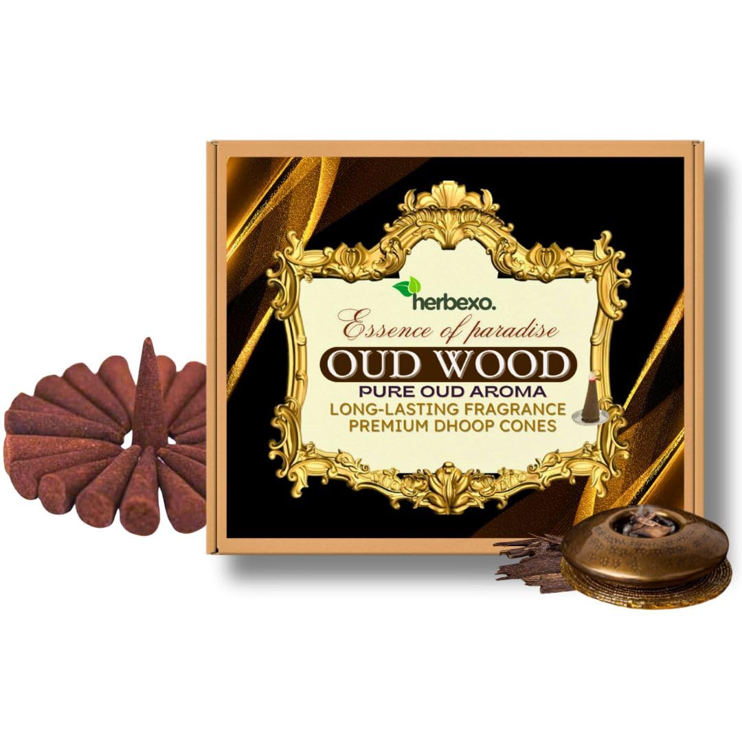 Herbexo Pure Oud Dhoop Cones - Premium Bakhoor Oud Incense - Aromatic Oudh Aroma - Ideal for Relaxation & Meditation - Eco-Friendly Slow Burning