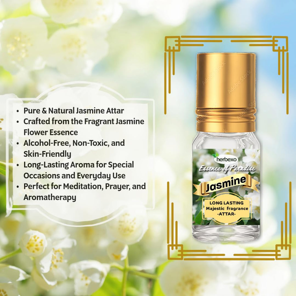 Jasmine Attar 6ml | Pure Jasmine Ittar Natural Itra | Long Lasting Floral Fragrance Perfume Oil for Men & Women | Alcohol Free Attar
