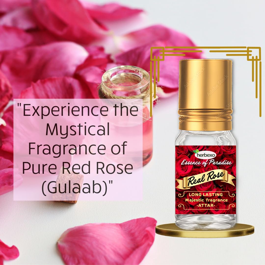 Herbexo Natural Rose Attar for Pooja & Personal Use | 100% Pure Rose Ittar Perfume Oil | Alcohol-Free, Long Lasting Floral Fragrance for Men & Women
