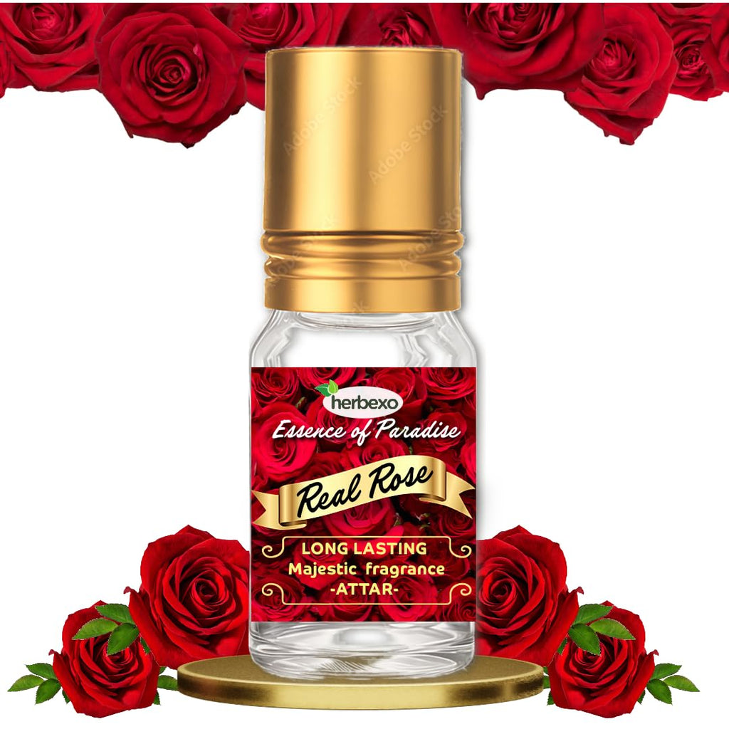 Herbexo Natural Rose Attar for Pooja & Personal Use | 100% Pure Rose Ittar Perfume Oil | Alcohol-Free, Long Lasting Floral Fragrance for Men & Women