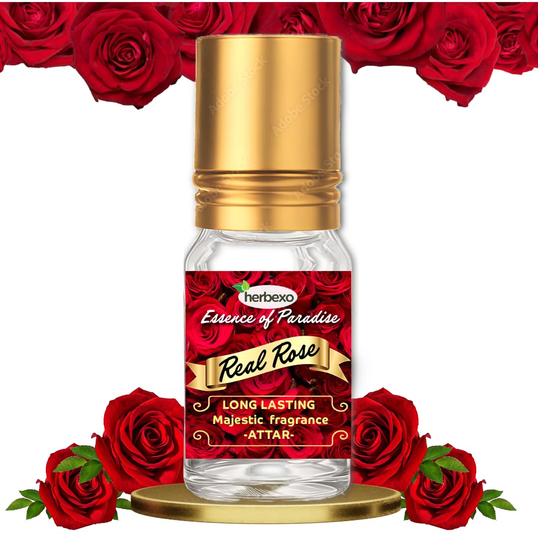 Herbexo Natural Rose Attar for Pooja & Personal Use | 100% Pure Rose Ittar Perfume Oil | Alcohol-Free, Long Lasting Floral Fragrance for Men & Women