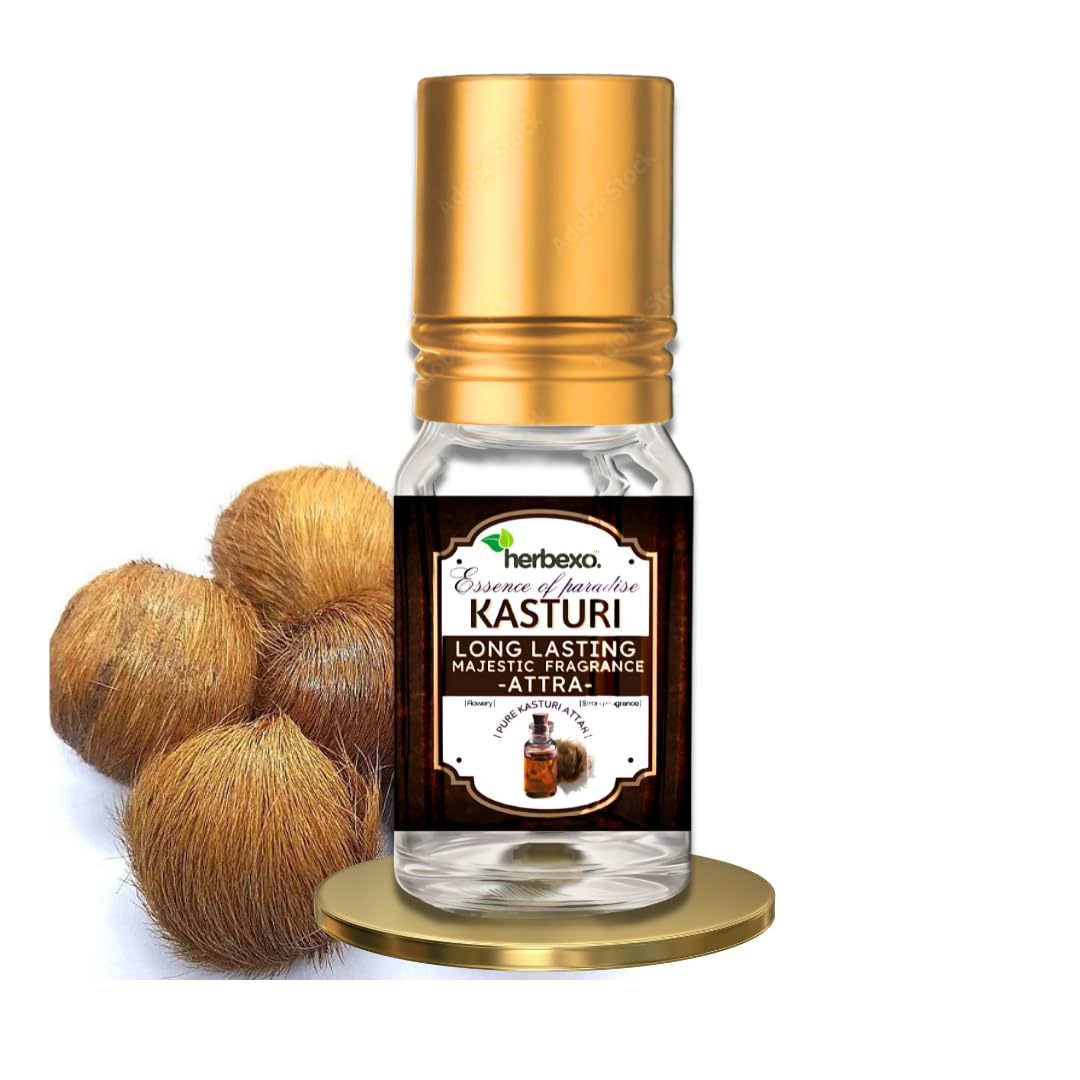 Herbexo Kasturi Attar | Pure Musk Perfume Oil for Pooja, Meditation & Personal Use | Alcohol-Free, Long Lasting Earthy Ittar for Men & Women