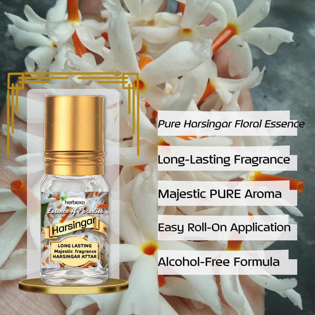 Herbexo Harsingar Attar Natural Harsingar Attar for Pooja, Harsingar Flower Essence, Alcohol-Free, Pure Fragrance