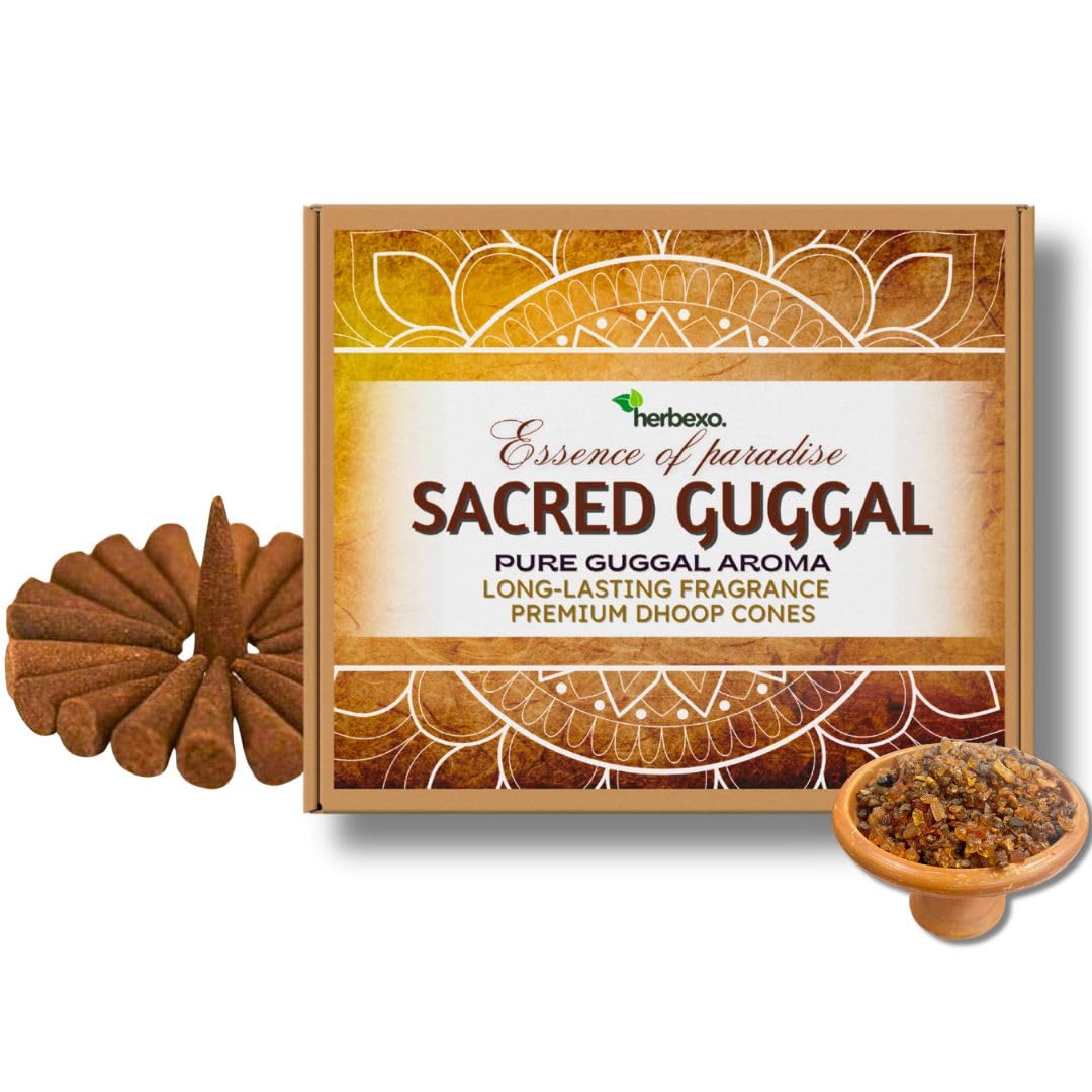 Herbexo Pure Guggal Dhoop Cones - Original Scented Gugal Dhoop for Pooja - Natural Guggal Loban for Spiritual Ceremonies - Premium Guggul Dhoop Aromatic Incense - Ideal for Meditation