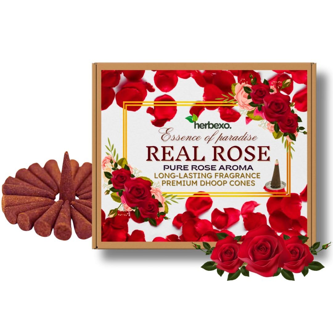 Real Rose Herbal Dhoop Cones for Pooja, Floral Calmness & Spiritual Upliftment – Natural Rose Petal Fragrance – Low Smoke, Charcoal-Free Dhoop Cones for Daily Devotion & Meditatio