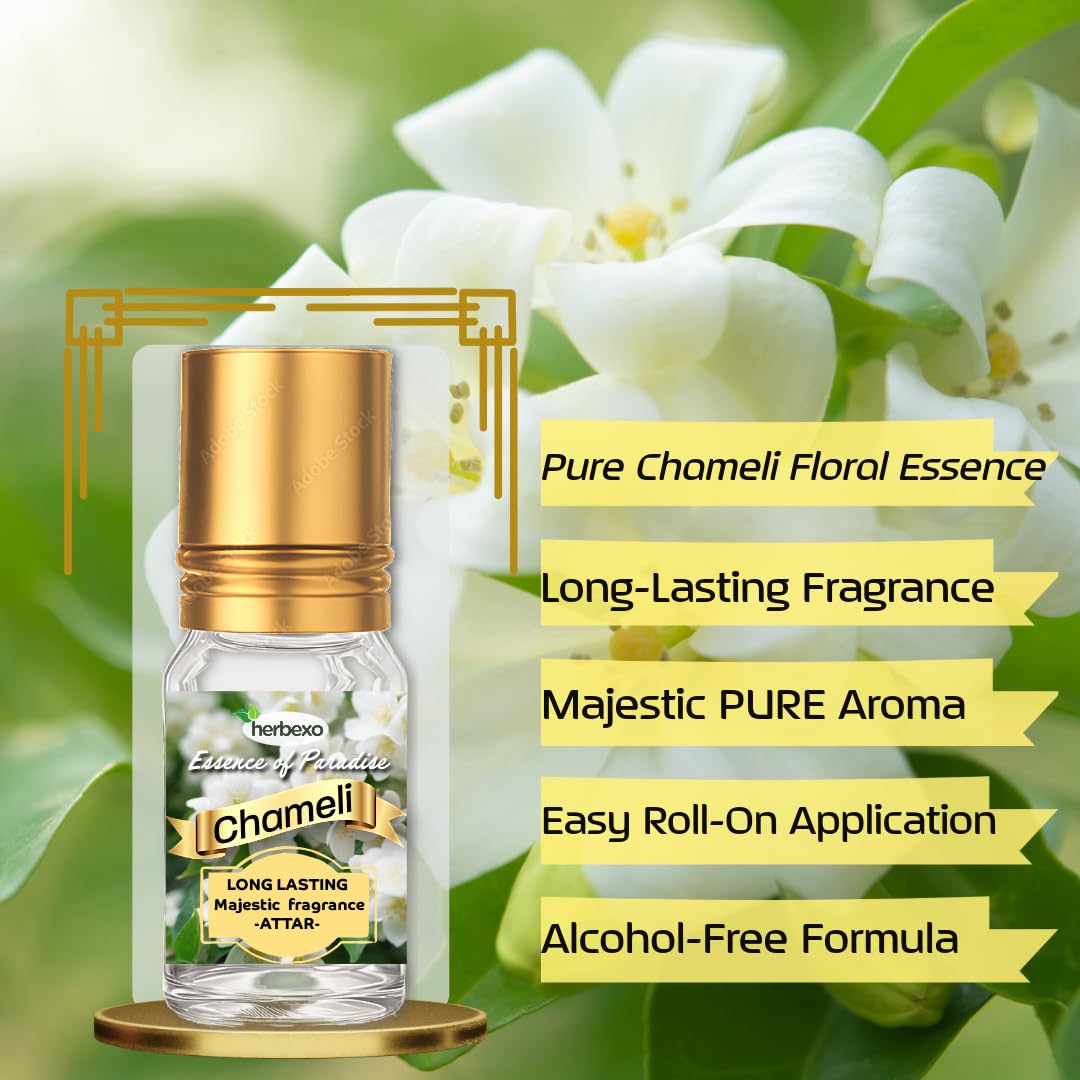 Herbexo Natural Chameli Attar for Pooja | Pure Chameli Flower Essence | Alcohol-Free, Long-Lasting Pure Fragrance