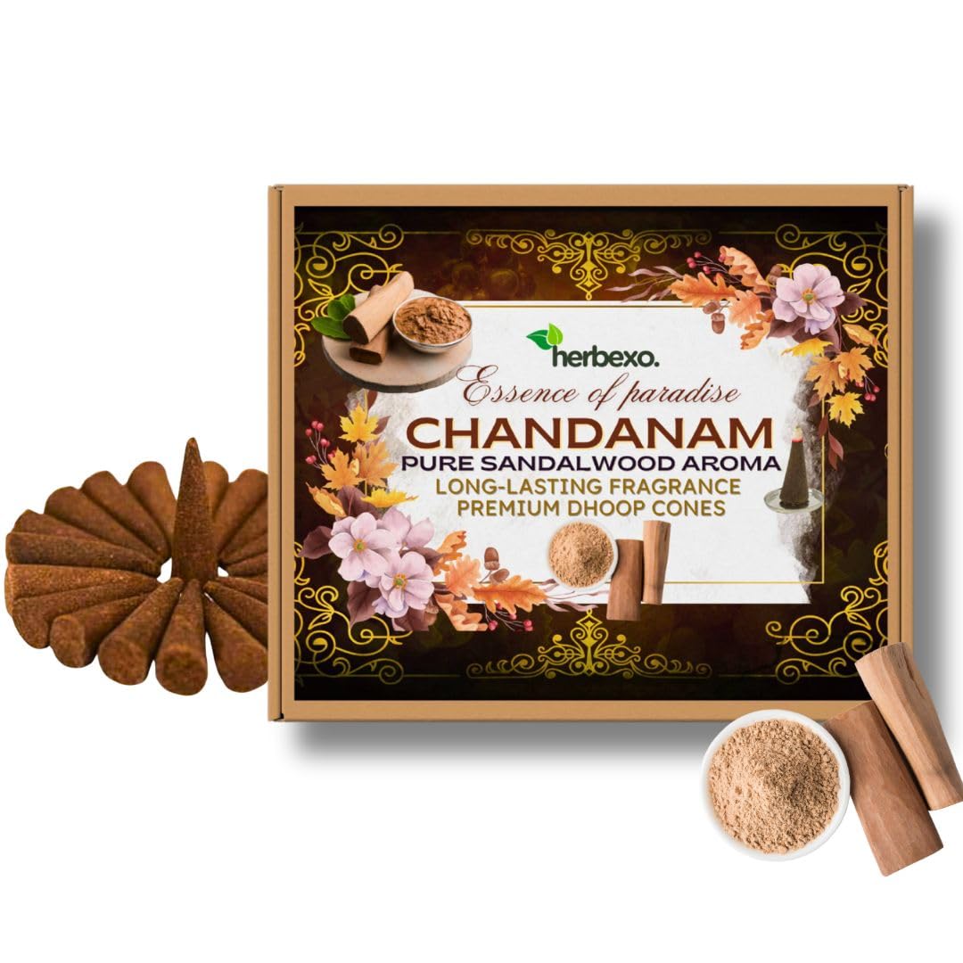 Shudh Chandan Dhoop, Herbal Dhoop, Pure Sandalwood Fragrance, Long Lasting, Low Smoke, 100% Natural Chandan Attar Infused Dhoop Cones
