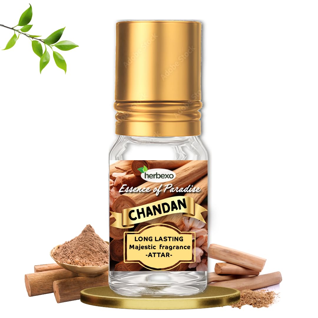 Herbexo Pure Sandalwood Attar | Natural Chandan Ittar for Pooja & Personal Use | Alcohol-Free, Long-Lasting Woody Fragrance | Skin-Friendly Perfume Oil