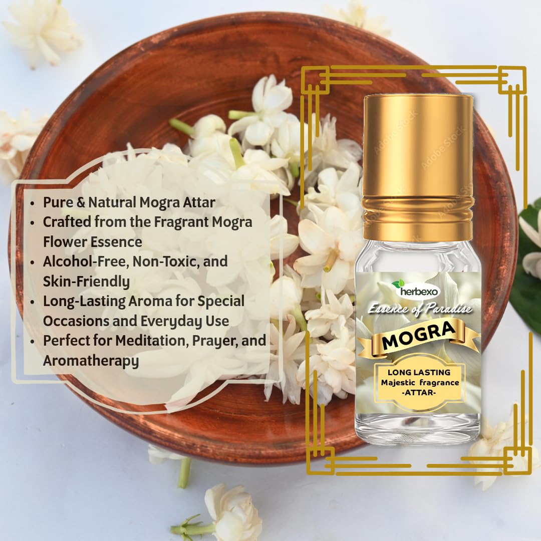 Pure Mogra Attar | Natural Jasmine (Mogra) Ittar for Pooja & Perfume | Alcohol-Free, Long-Lasting Floral Fragrance | Calming & Aromatic