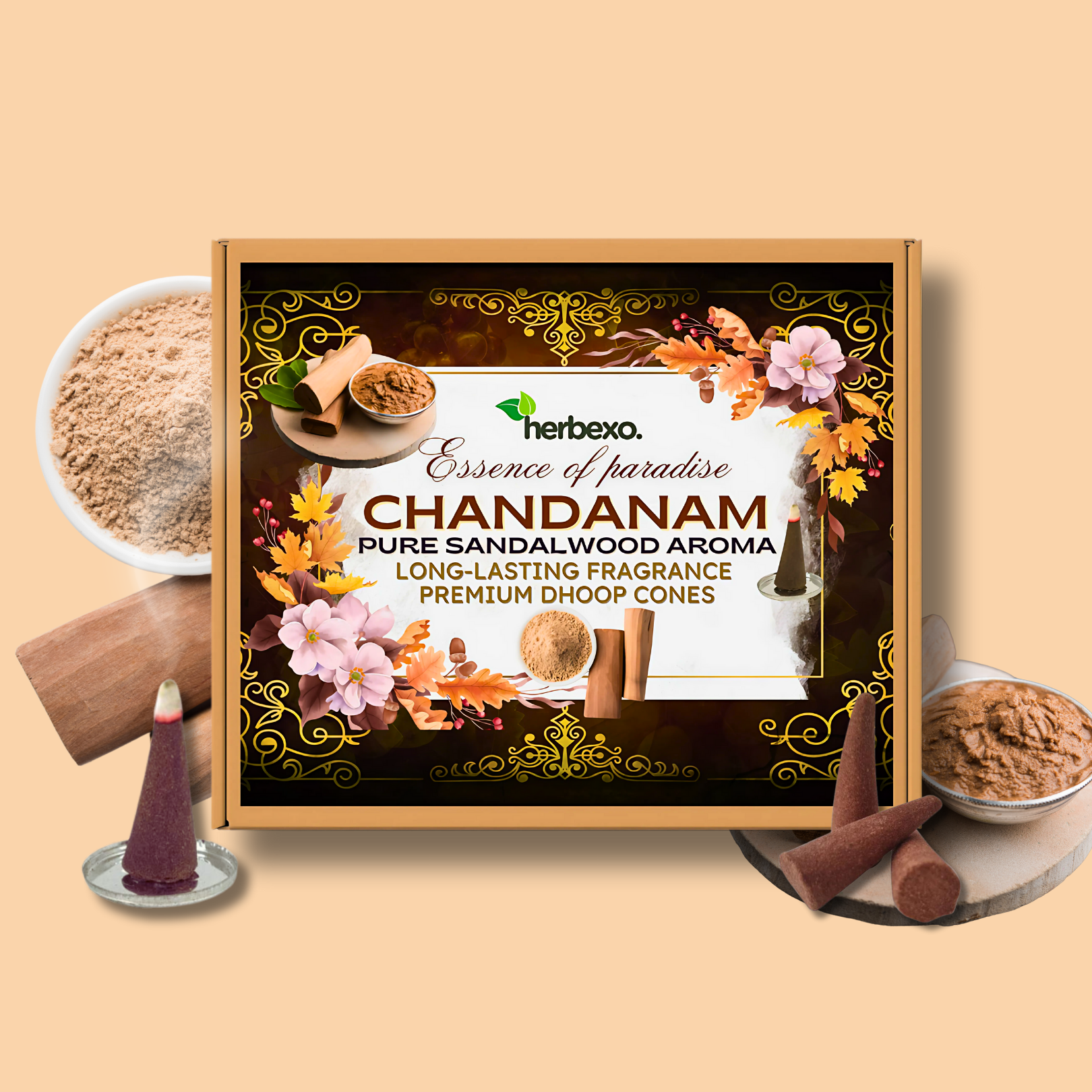 Herbal Dhoop Cones (Sandalwood, Guggal, Oud) | Charcoal-Free, Low Smoke, Non-Toxic | Long-Lasting Pure Fragrance for Pooja, Meditation & Home (Sandalwood, Oud, Guggal)