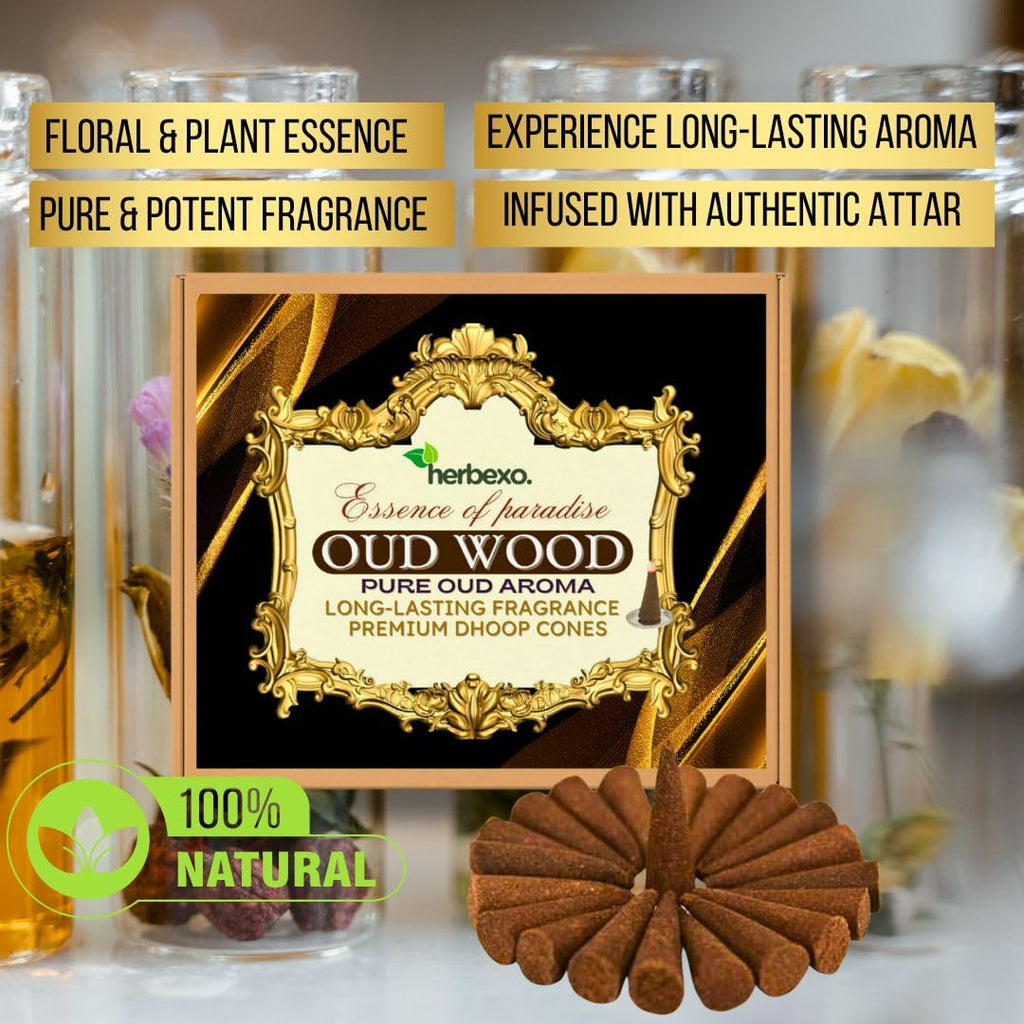 Herbexo Pure Oud Dhoop Cones - Premium Bakhoor Oud Incense - Aromatic Oudh Aroma - Ideal for Relaxation & Meditation - Eco-Friendly Slow Burning