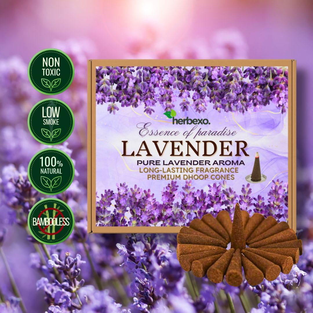 Pure Lavender Dry Dhoop Cones, Pure Lavender Fragrance, Long Lasting, Low Smoke, 100% Natural Attar Infused Herbal Dry Dhoop Cones