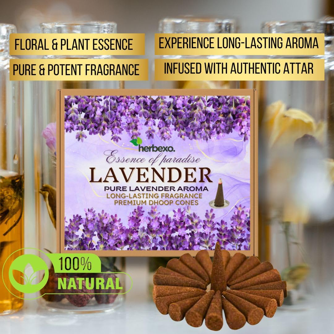 Pure Lavender Dry Dhoop Cones, Pure Lavender Fragrance, Long Lasting, Low Smoke, 100% Natural Attar Infused Herbal Dry Dhoop Cones