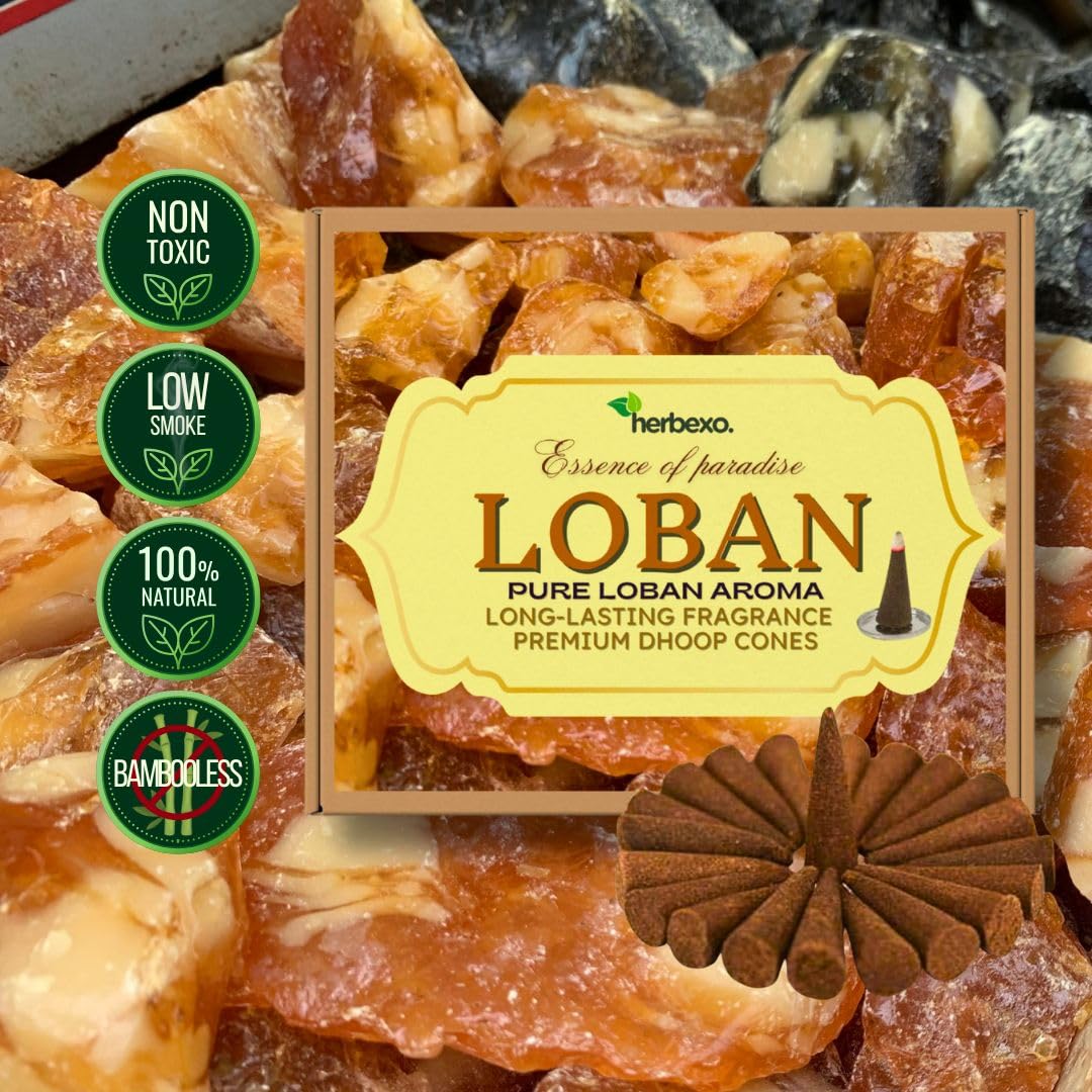 Loban Herbal Dhoop Cones for Spiritual Cleansing & Positivity – Traditional Resin Fragrance for Pooja, Meditation & Aura Purification – Low Smoke, Charcoal-Free Dhoop Cones (Loban)