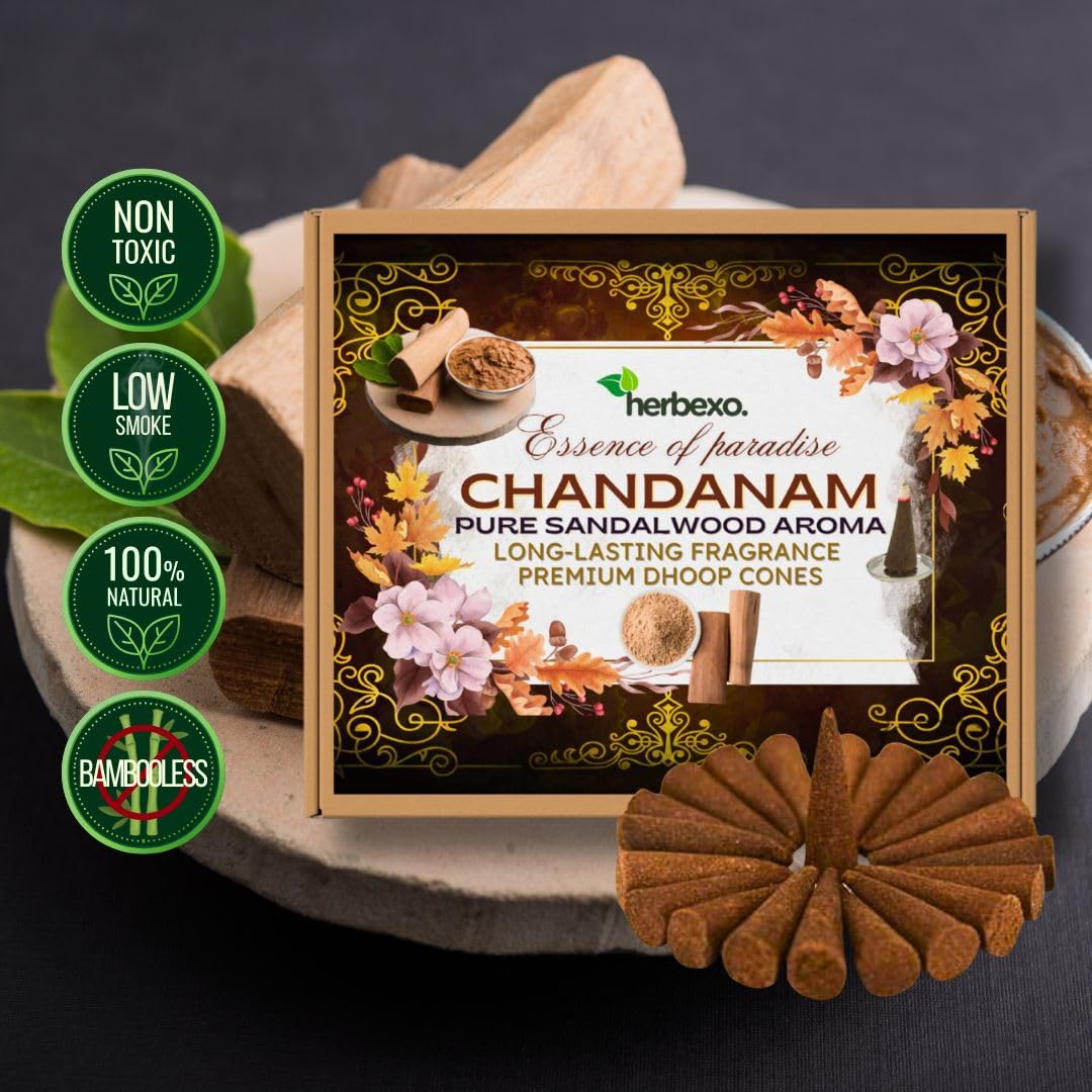 Shudh Chandan Dhoop, Herbal Dhoop, Pure Sandalwood Fragrance, Long Lasting, Low Smoke, 100% Natural Chandan Attar Infused Dhoop Cones