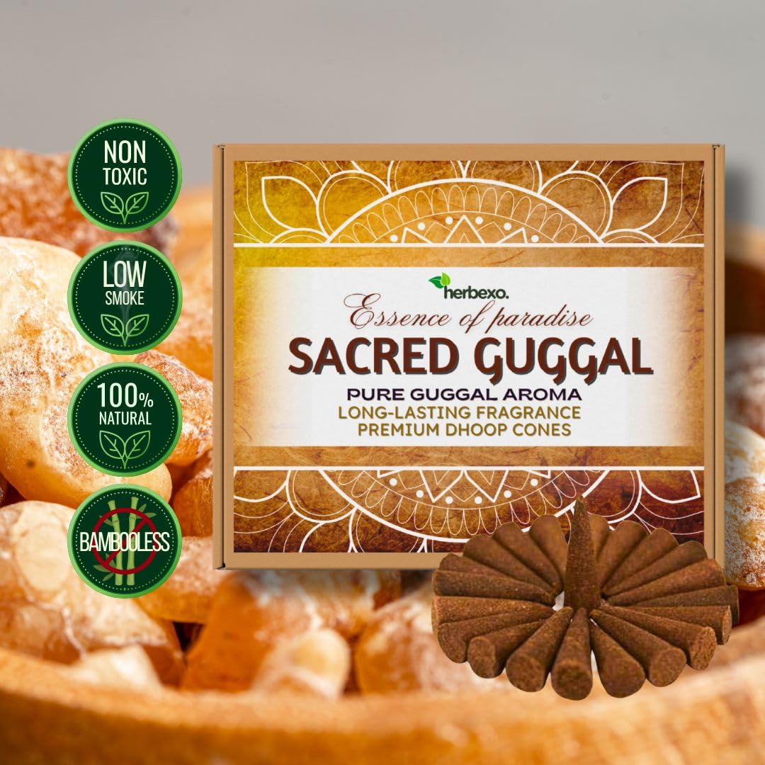 Herbexo Pure Guggal Dhoop Cones - Original Scented Gugal Dhoop for Pooja - Natural Guggal Loban for Spiritual Ceremonies - Premium Guggul Dhoop Aromatic Incense - Ideal for Meditation