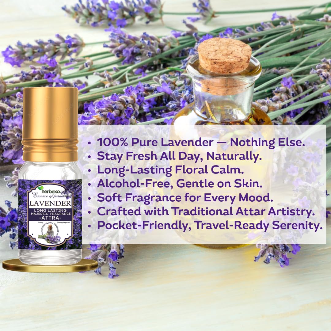 Lavender Attar 6ml | Pure Lavender Ittar Natural Itra | Long Lasting Floral Fragrance Perfume Oil for Men & Women | Alcohol Free Attar