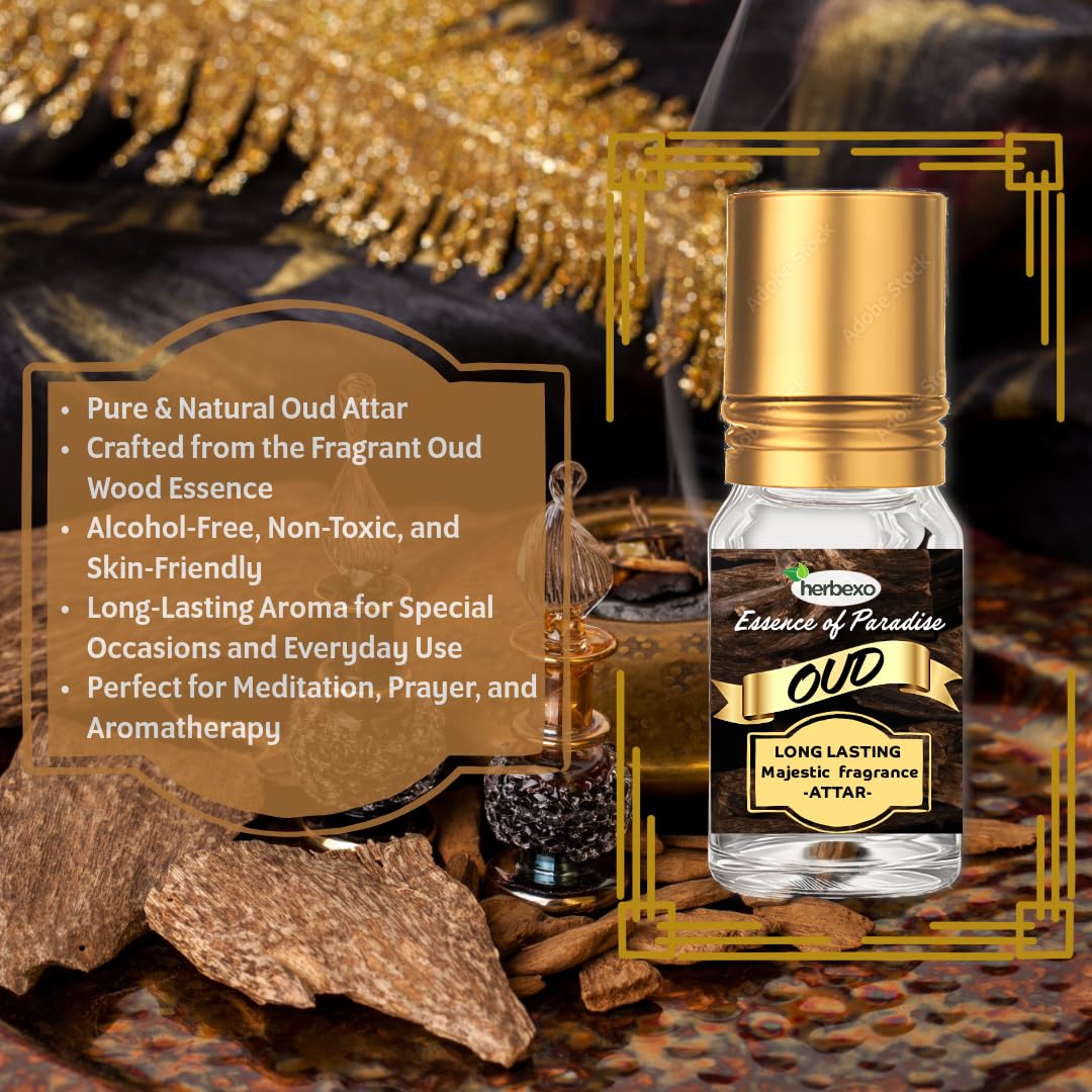 Herbexo Pure Oudh Attar | Premium Agarwood Ittar for Pooja & Personal Use | Alcohol-Free, Long-Lasting Woody Fragrance | Unisex Perfume Oil
