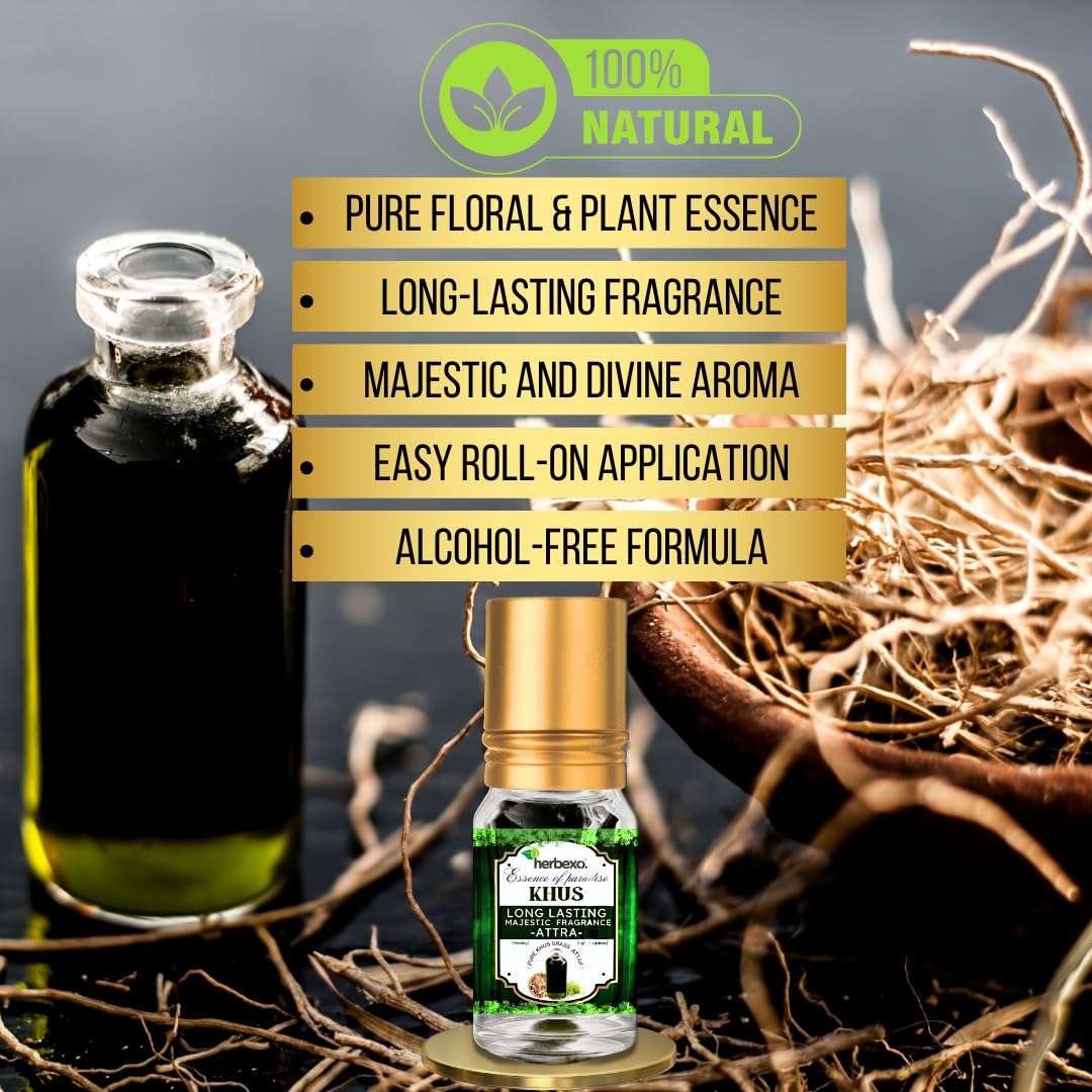 Khus Attar | Pure Vetiver Perfume Oil | Natural, Long-Lasting, Unisex Herbal Fragrance