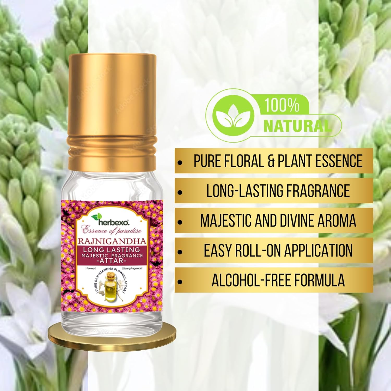 Rajnigandha Attar 6ml – Pure Tuberose Ittar, Alcohol-Free, Long-Lasting Floral Fragrance for Men & Women, Natural Roll-On Perfume