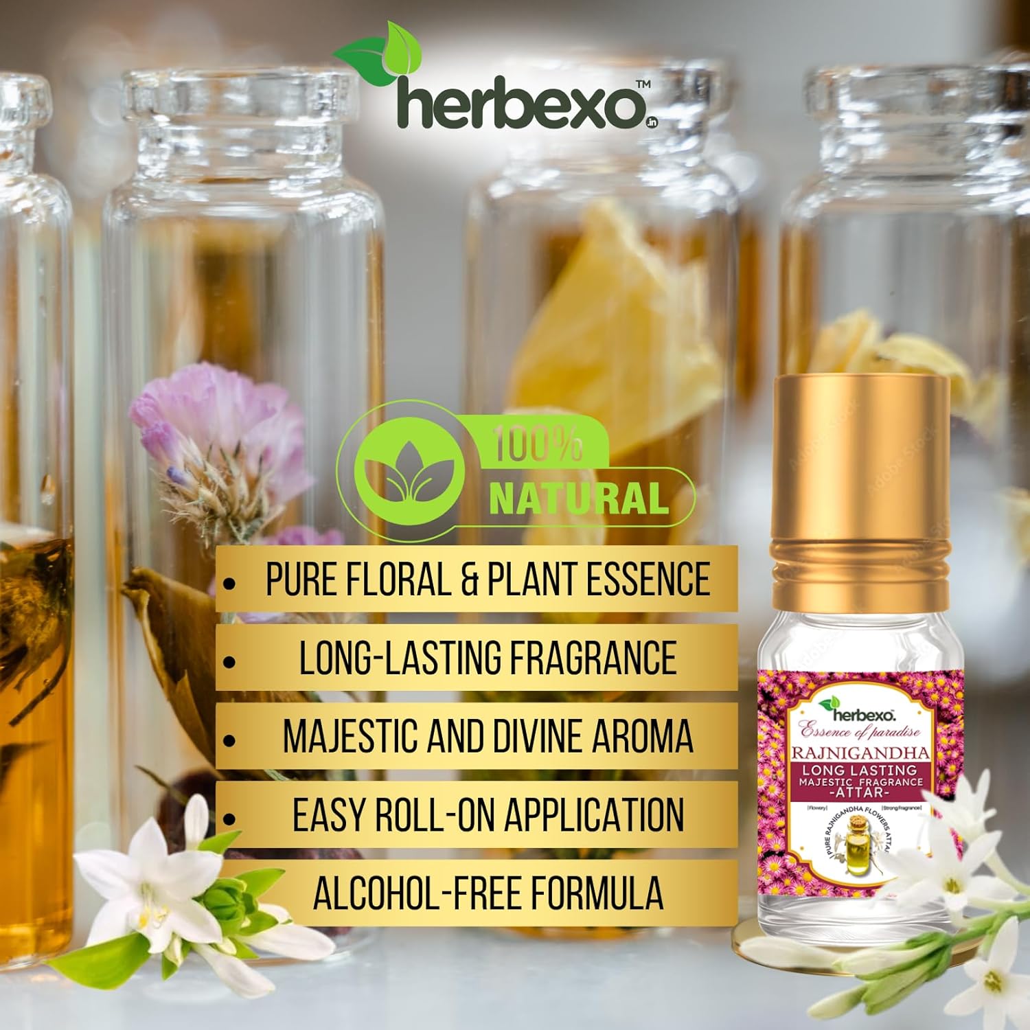 Rajnigandha Attar 6ml – Pure Tuberose Ittar, Alcohol-Free, Long-Lasting Floral Fragrance for Men & Women, Natural Roll-On Perfume
