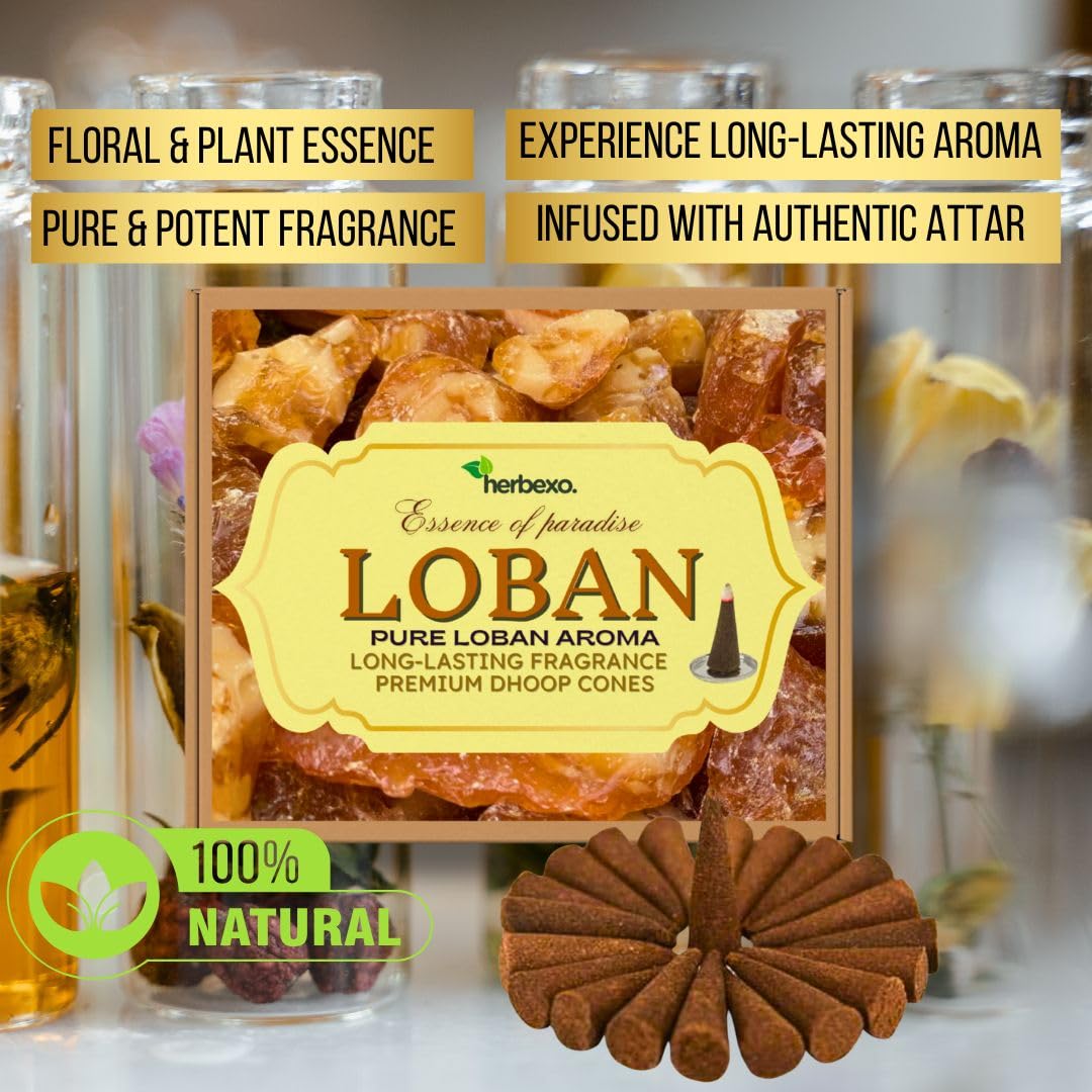 Loban Herbal Dhoop Cones for Spiritual Cleansing & Positivity – Traditional Resin Fragrance for Pooja, Meditation & Aura Purification – Low Smoke, Charcoal-Free Dhoop Cones (Loban)