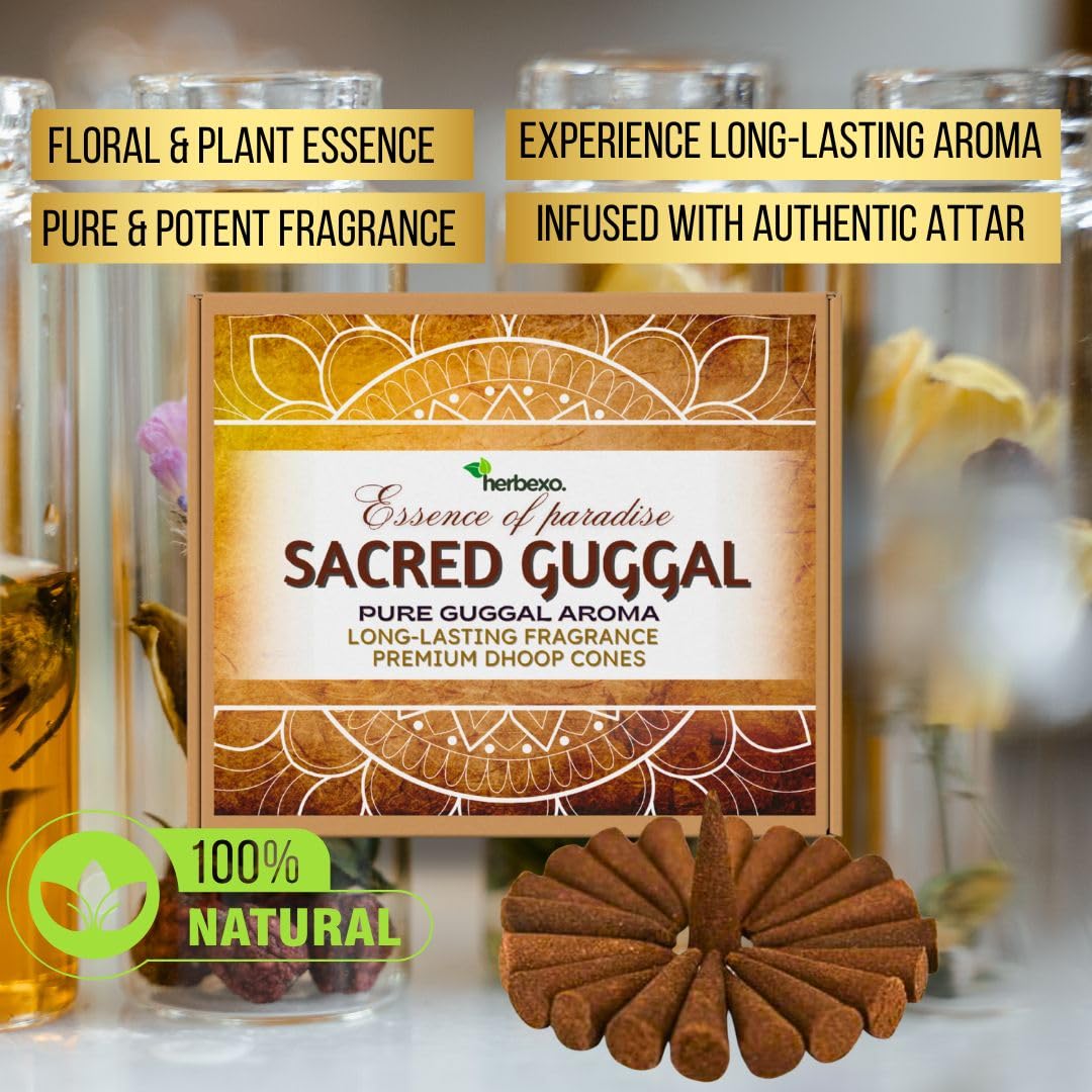 Herbexo Pure Guggal Dhoop Cones - Original Scented Gugal Dhoop for Pooja - Natural Guggal Loban for Spiritual Ceremonies - Premium Guggul Dhoop Aromatic Incense - Ideal for Meditation
