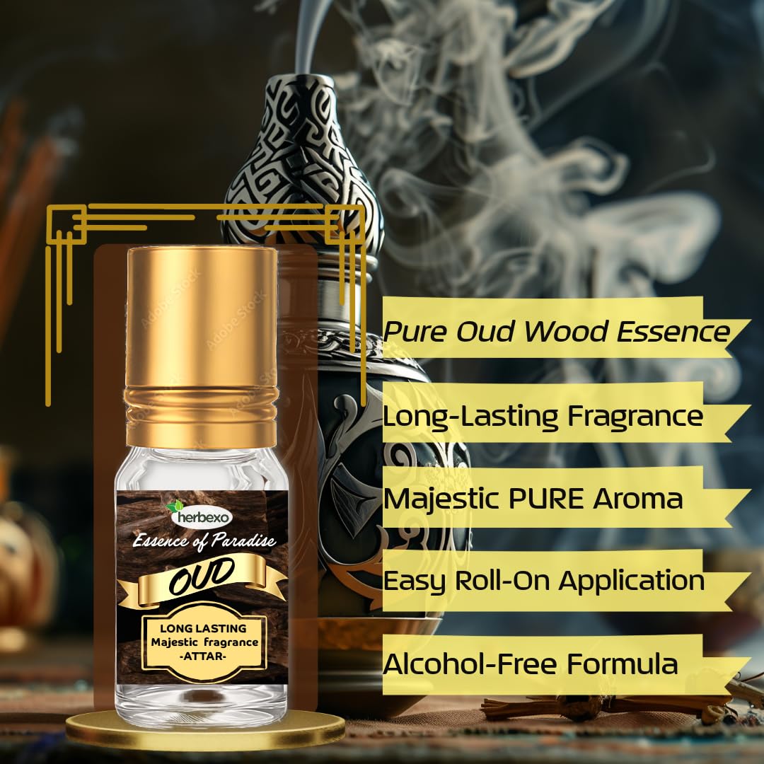Herbexo Pure Oudh Attar | Premium Agarwood Ittar for Pooja & Personal Use | Alcohol-Free, Long-Lasting Woody Fragrance | Unisex Perfume Oil