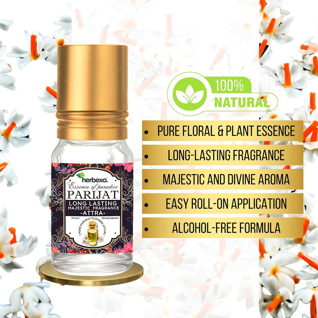 Pure Parijat Attar 6ml | Unisex Alcohol-Free Itt Perfume | Enchanting Night Jasmine Fragrance | Long Lasting Roll-On Ittar