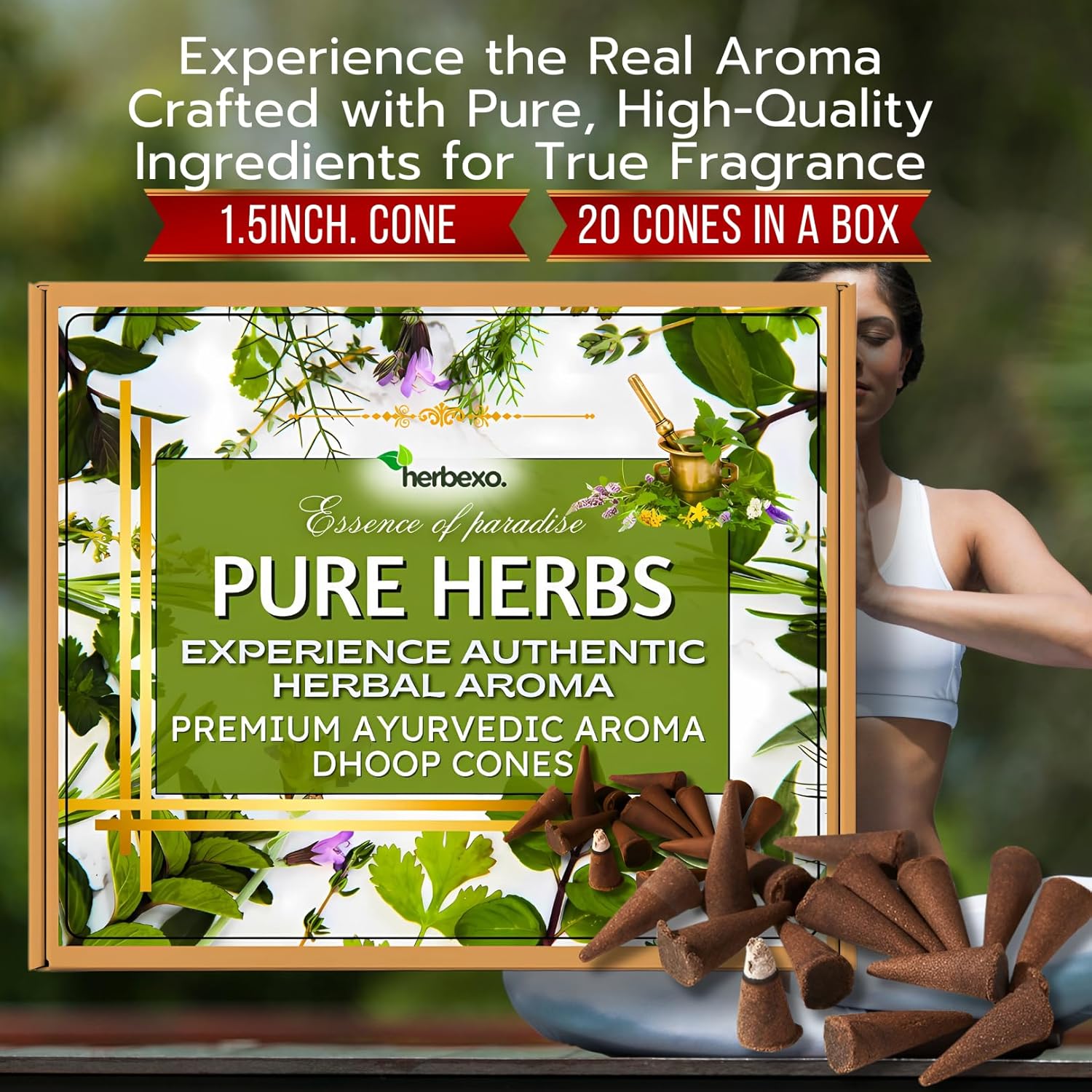 Pure Herbs Aroma Dhoop Cones - Natural Herbal Fragrance of Selected Herbs, Woods & Flowers (Pure Herbs)