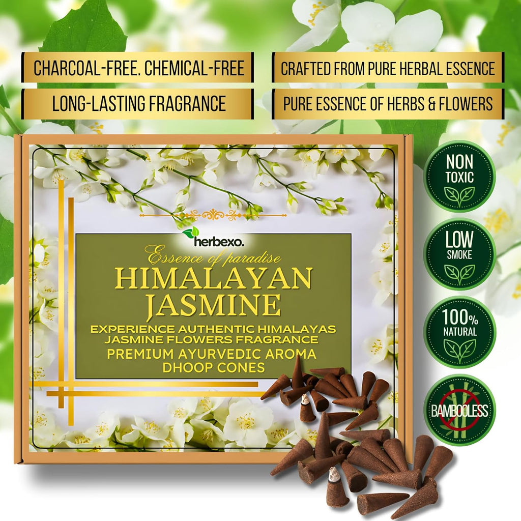 Pure Himalayan Jasmine Aroma Dhoop Cones - Natural Flower Fragrance for Serene Atmosphere (Jasmine)