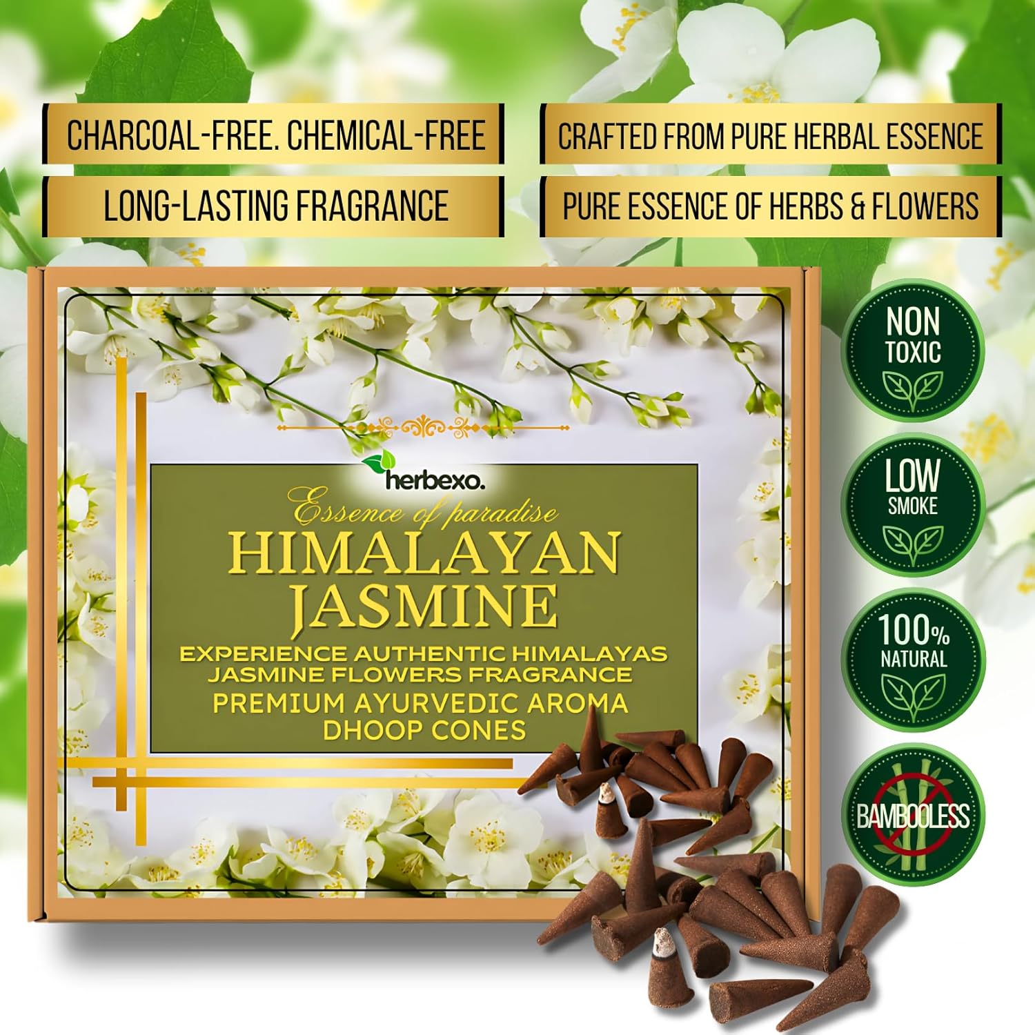 Pure Himalayan Jasmine Aroma Dhoop Cones - Natural Flower Fragrance for Serene Atmosphere (Jasmine)