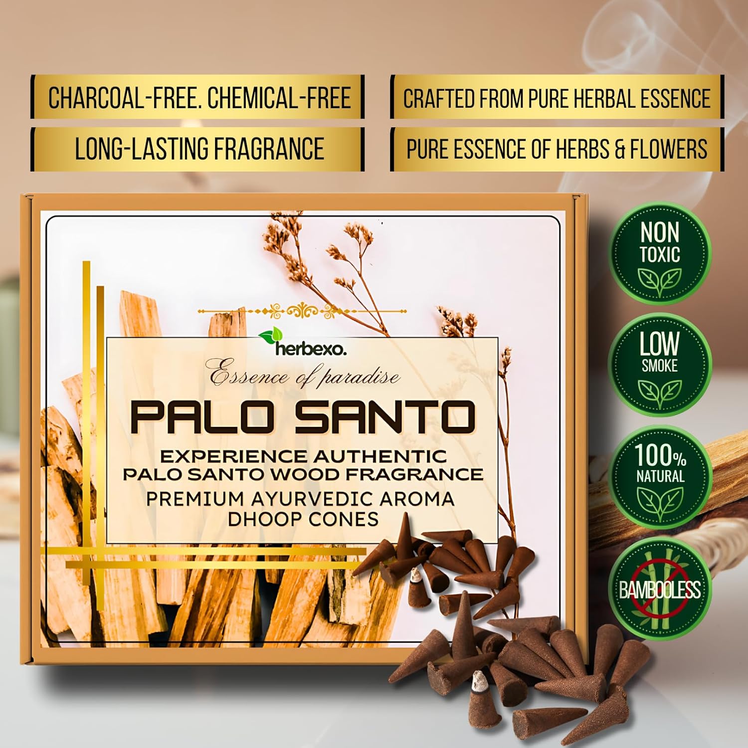 Palo Santo Aroma Premium Dhoop Cones - Natural Holy Wood Aroma for Clearing Negativity (Palo Santo)