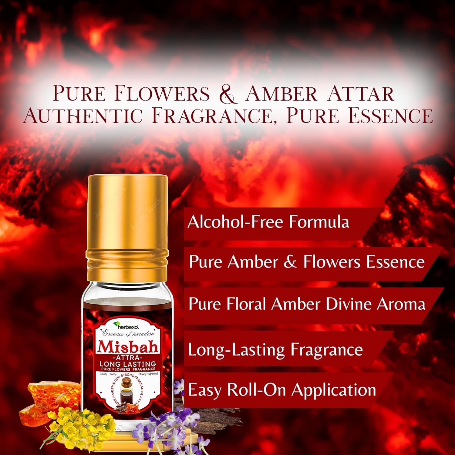 Misbah Attar | Spiritual & Pure Long Lasting Ittar | Subtle Floral Woody Fragrance | Alcohol-Free Natural Perfume Oil | 6ml