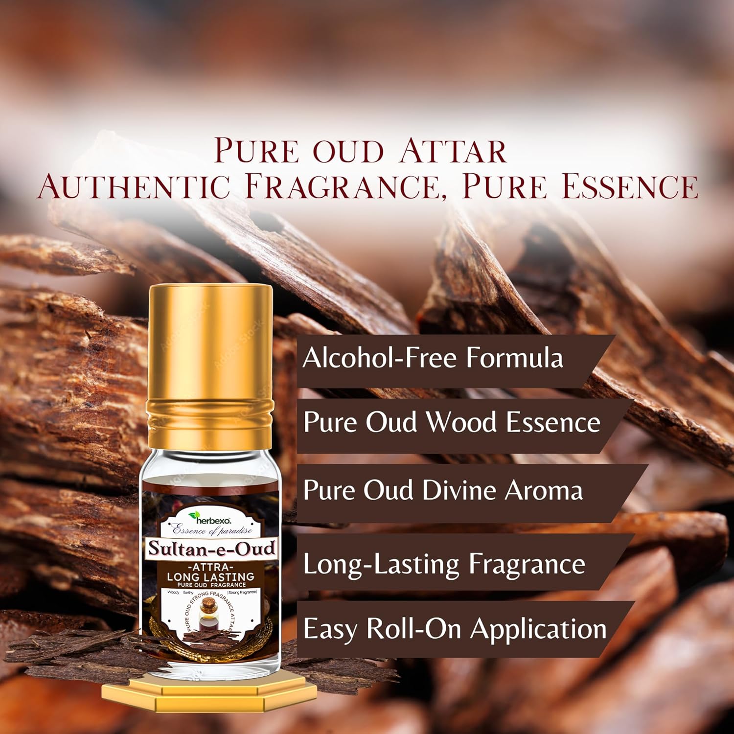 Sultan-e-Oud Attar | Rich & Long Lasting Oudh Ittar | Majestic Oriental Woody Fragrance | Alcohol-Free Natural Perfume Oil | 6m