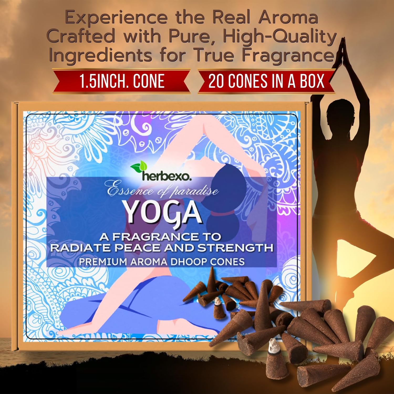 Yoga Herbal Dhoop Cones for Inner Balance & Calm – Natural Fragrance of Herbs & Flowers – Low Smoke, Charcoal-Free Herbal Dhoop Cones for Yoga, Meditation & Daily Pooja (Yoga)