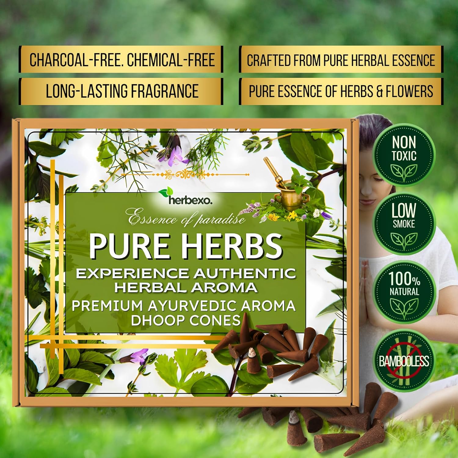 Pure Herbs Aroma Dhoop Cones - Natural Herbal Fragrance of Selected Herbs, Woods & Flowers (Pure Herbs)