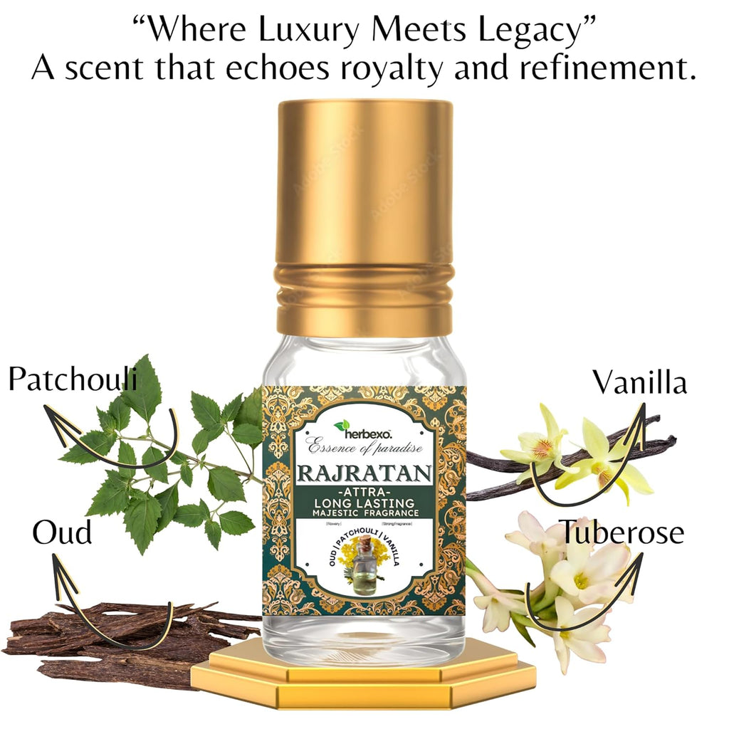 Rajratan Attar – Premium Oudh & Saffron Attar | Bold, Long Lasting Alcohol-Free Perfume for Men | 6ml