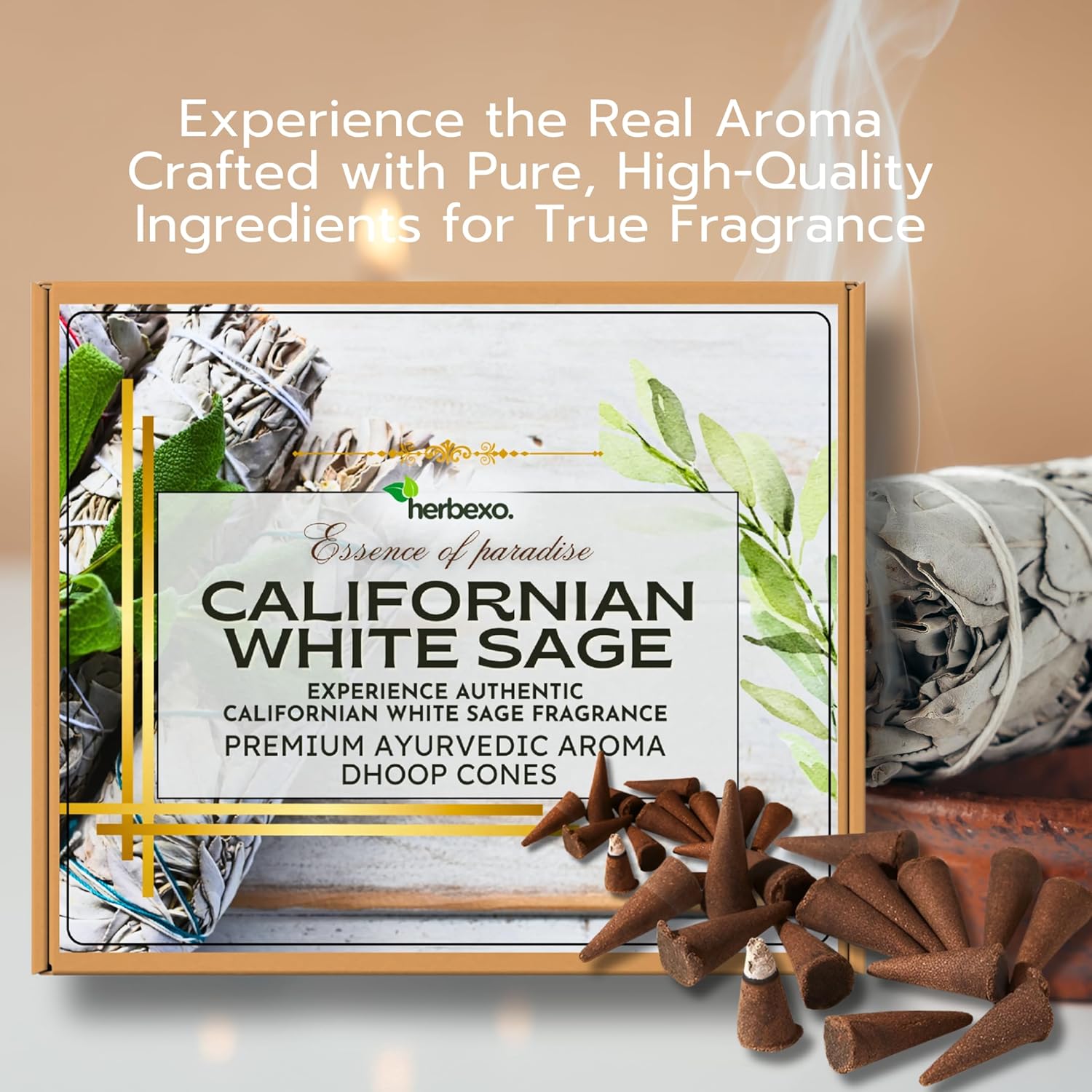 Californian White Sage Aroma Dhoop Cones - Natural Aroma for Cleansing and Purification (White Sage)