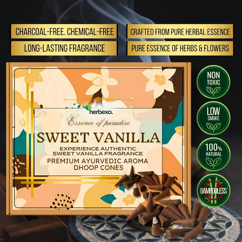 Sweet Vanilla Aroma Dhoop Cones - Natural Warm Fragrance for a Comforting Aroma (Vanilla)